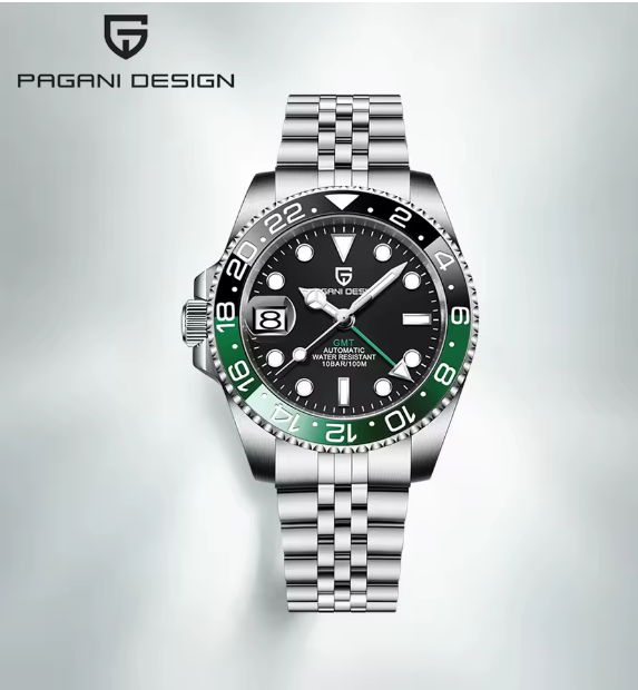 PAGANI DESIGN PD-1662 Luxury GMT Men Mechanical Wristwatch Sapphire Glass Stainless Steel 100M Waterproof Automatic Watches