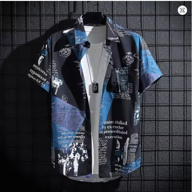 Men's Short sleeve Print Shirts Thin Beach Top Seaside Leisure Men's Essential Clothes
