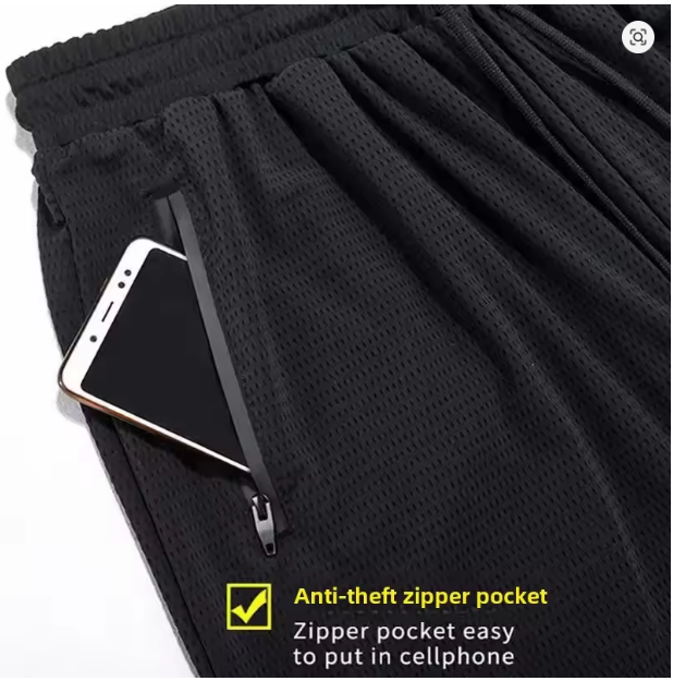 Men's Ice Silk Pants Summer Thin MeshCropped Pants Sports CasualtrousersStraight-LegLoose-FitPlus Size Air Conditioner PantsTren