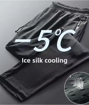 Men's Ice Silk Pants Summer Thin MeshCropped Pants Sports CasualtrousersStraight-LegLoose-FitPlus Size Air Conditioner PantsTren