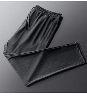 Men's Ice Silk Pants Summer Thin MeshCropped Pants Sports CasualtrousersStraight-LegLoose-FitPlus Size Air Conditioner PantsTren