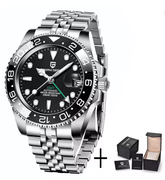 PAGANI DESIGN PD-1662 Luxury GMT Men Mechanical Wristwatch Sapphire Glass Stainless Steel 100M Waterproof Automatic Watches