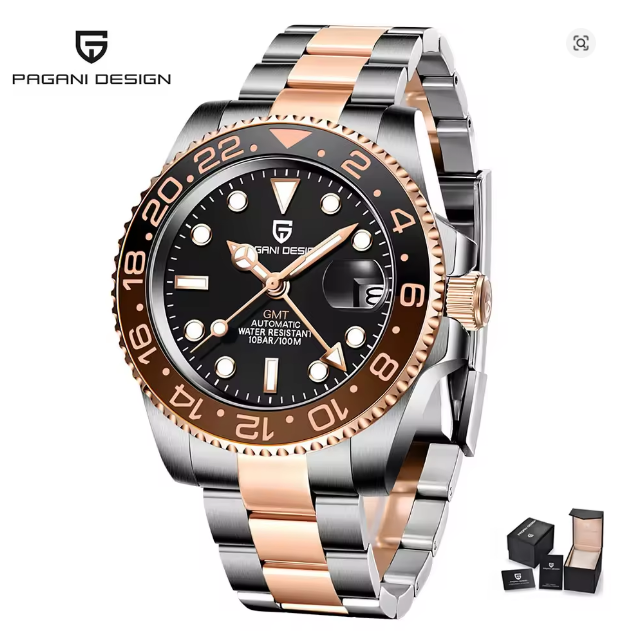 PAGANI DESIGN PD-1662 Luxury GMT Men Mechanical Wristwatch Sapphire Glass Stainless Steel 100M Waterproof Automatic Watches