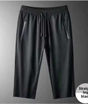 Men's Ice Silk Pants Summer Thin MeshCropped Pants Sports CasualtrousersStraight-LegLoose-FitPlus Size Air Conditioner PantsTren