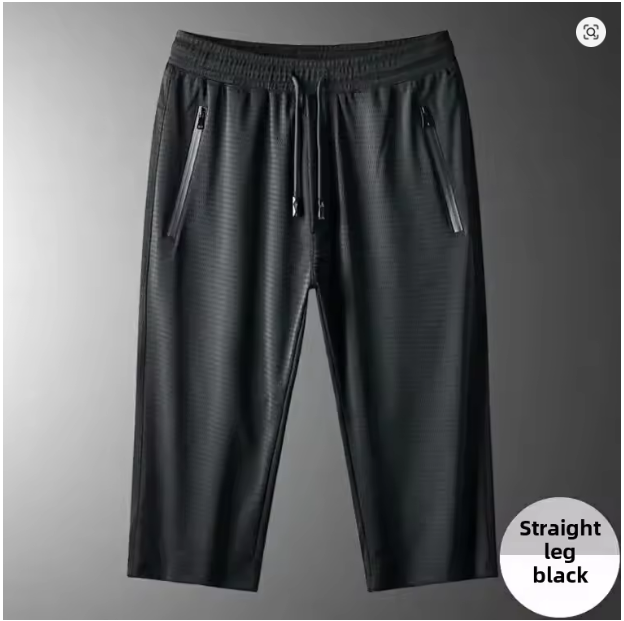 Men's Ice Silk Pants Summer Thin MeshCropped Pants Sports CasualtrousersStraight-LegLoose-FitPlus Size Air Conditioner PantsTren