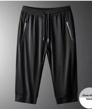 Men's Ice Silk Pants Summer Thin MeshCropped Pants Sports CasualtrousersStraight-LegLoose-FitPlus Size Air Conditioner PantsTren