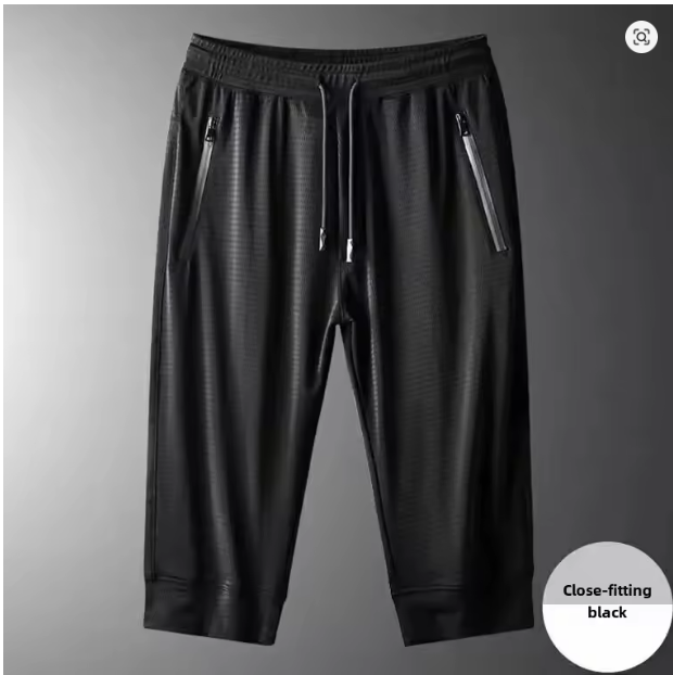 Men's Ice Silk Pants Summer Thin MeshCropped Pants Sports CasualtrousersStraight-LegLoose-FitPlus Size Air Conditioner PantsTren