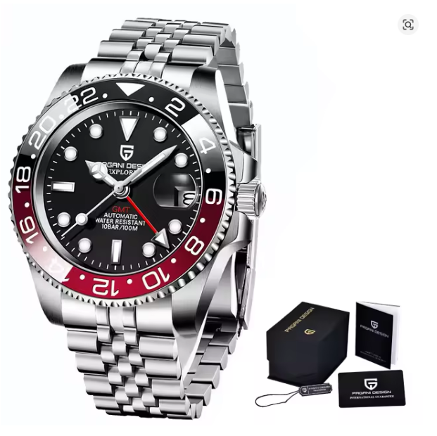 PAGANI DESIGN PD-1662 Luxury GMT Men Mechanical Wristwatch Sapphire Glass Stainless Steel 100M Waterproof Automatic Watches
