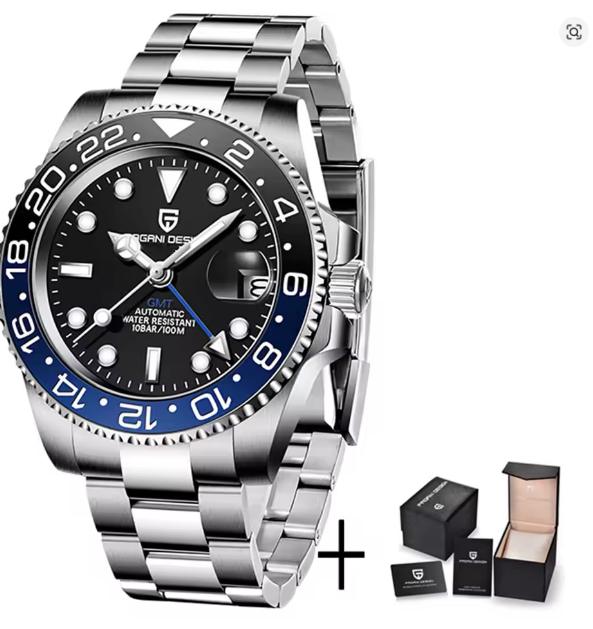 PAGANI DESIGN PD-1662 Luxury GMT Men Mechanical Wristwatch Sapphire Glass Stainless Steel 100M Waterproof Automatic Watches
