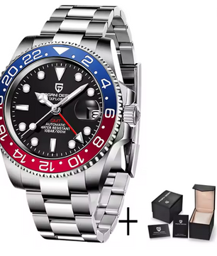 PAGANI DESIGN PD-1662 Luxury GMT Men Mechanical Wristwatch Sapphire Glass Stainless Steel 100M Waterproof Automatic Watches