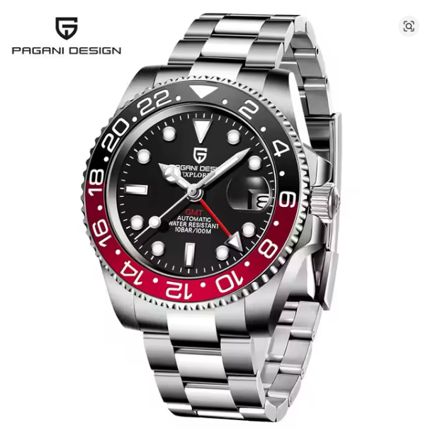 PAGANI DESIGN PD-1662 Luxury GMT Men Mechanical Wristwatch Sapphire Glass Stainless Steel 100M Waterproof Automatic Watches