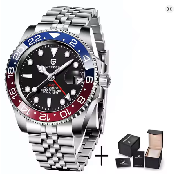 PAGANI DESIGN PD-1662 Luxury GMT Men Mechanical Wristwatch Sapphire Glass Stainless Steel 100M Waterproof Automatic Watches