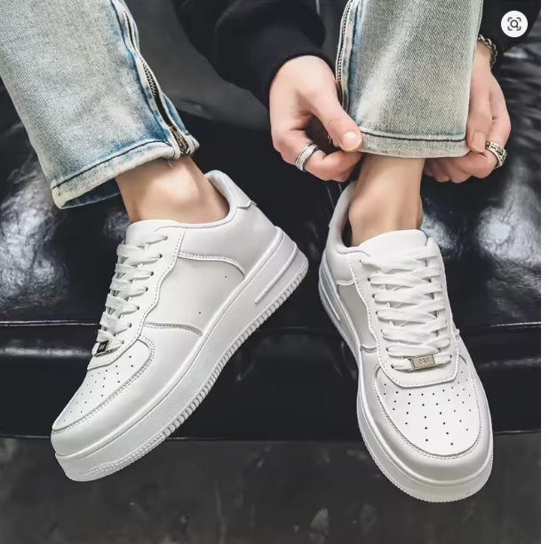 Low-Top Fashionable White Sneakers Pure Color Laced Board Shoes Four Seasons Leather Surface Sports Casual Men's Shoes
