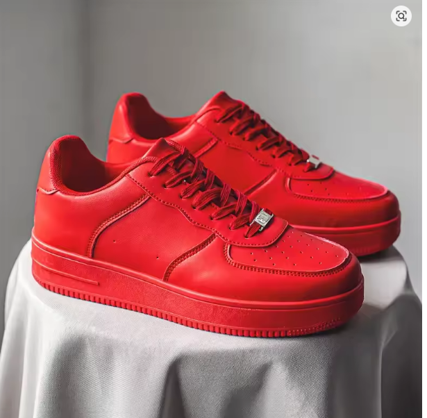 Low-Top Fashionable White Sneakers Pure Color Laced Board Shoes Four Seasons Leather Surface Sports Casual Men's Shoes