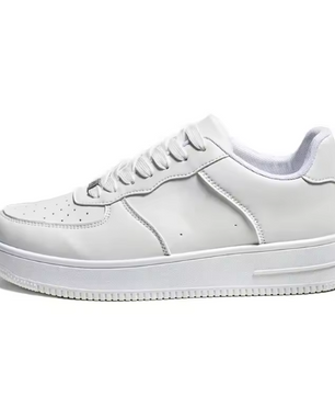 Low-Top Fashionable White Sneakers Pure Color Laced Board Shoes Four Seasons Leather Surface Sports Casual Men's Shoes