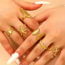 Ocean Starfish Shell Open Rings For Women Gold Color Stainless Steel Ring Summer Beach Aesthetic Waterproof Jewelry Gift