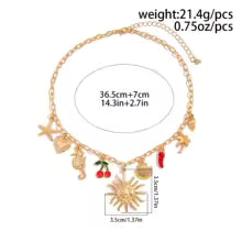 SHIXIN Classic Starfish Coconut Tree Conch Sun Pendant Necklace for Women Gold Color Chain Choker Summer Beach Neck Jewelry Gift
