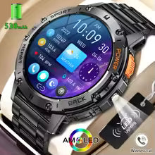 For Android ios New AMOLED Smart Watch Men with Flashlight Sports Waterproof Fitness Tracker Bluetooth Call Smartwatch Man+Box