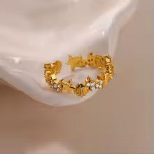 Ocean Starfish Shell Open Rings For Women Gold Color Stainless Steel Ring Summer Beach Aesthetic Waterproof Jewelry Gift