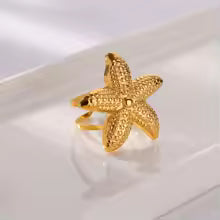 Ocean Starfish Shell Open Rings For Women Gold Color Stainless Steel Ring Summer Beach Aesthetic Waterproof Jewelry Gift