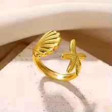 Ocean Starfish Shell Open Rings For Women Gold Color Stainless Steel Ring Summer Beach Aesthetic Waterproof Jewelry Gift