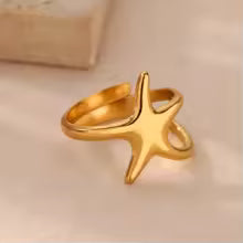Ocean Starfish Shell Open Rings For Women Gold Color Stainless Steel Ring Summer Beach Aesthetic Waterproof Jewelry Gift